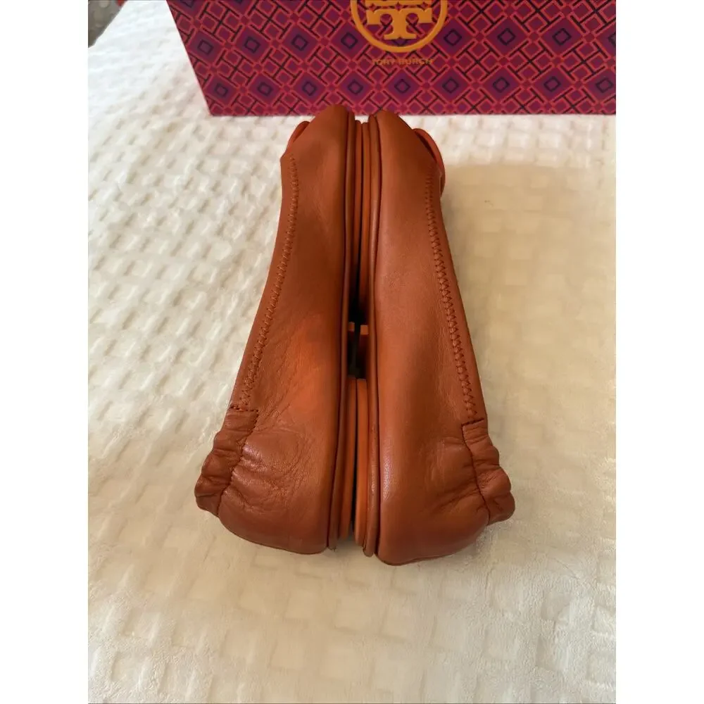 Tory Burch 7 Ballet Ballerina Flats Leather Orange Reva Minnie Travel w/ Box